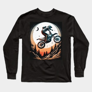 Dirt bike stunt w/moon orange and blue Long Sleeve T-Shirt